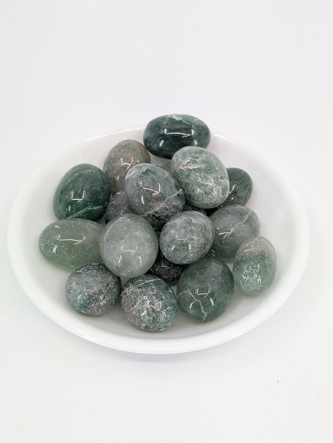 Green Strawberry Quartz tumbled stones A grade in bowl