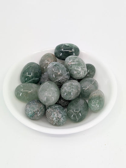 Green Strawberry Quartz tumbled stones A grade in bowl