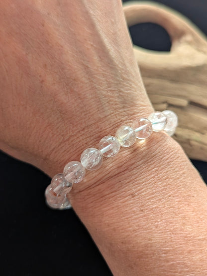 9mm AAA Grade Himalayan Garden Quartz beaded stretch bracelet worn on a wrist for scale demonstration.
