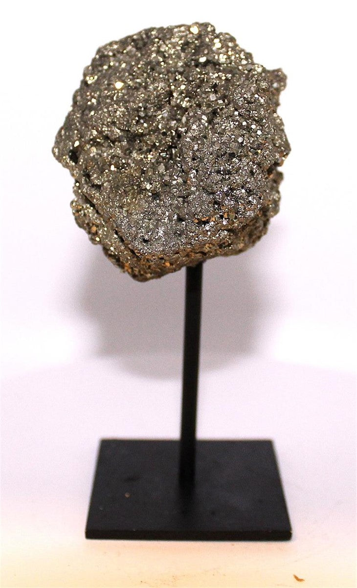 Pyrite Cluster on Metal Stand – Natural Sparkling Specimen from Brazil