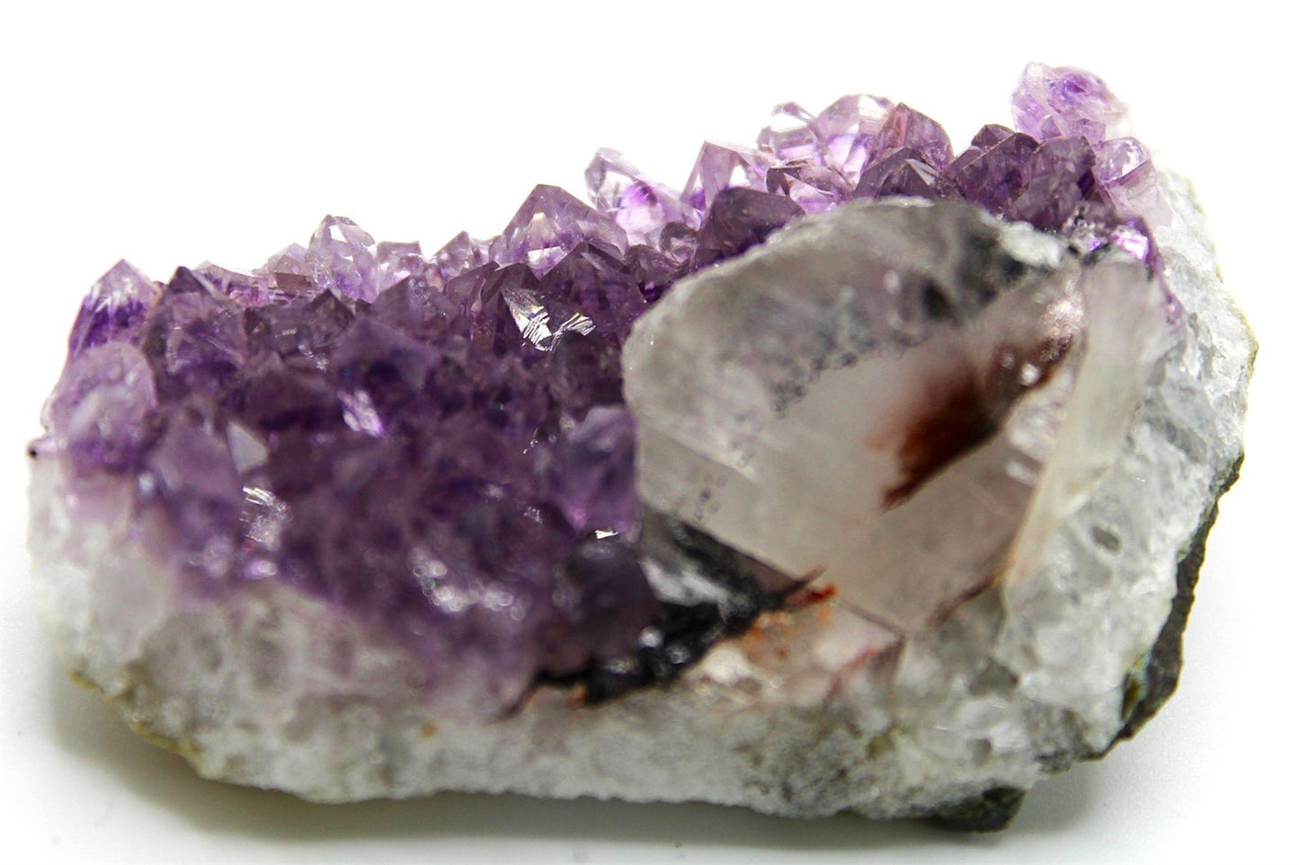 Amethyst Crystal Cluster with Sugar Calcite formation, from Brazil. Approx. 6 cm x 3.5 cm