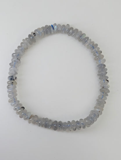 Natural labradorite rondelle bracelet on stretch cord with iridescent tones