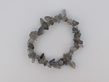 Top-down view of labradorite chip bracelet with free-form nuggets.