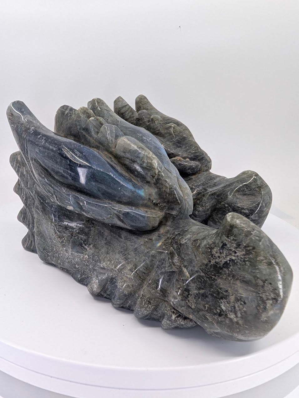 Labradorite Dragon Head showing flash and carved details