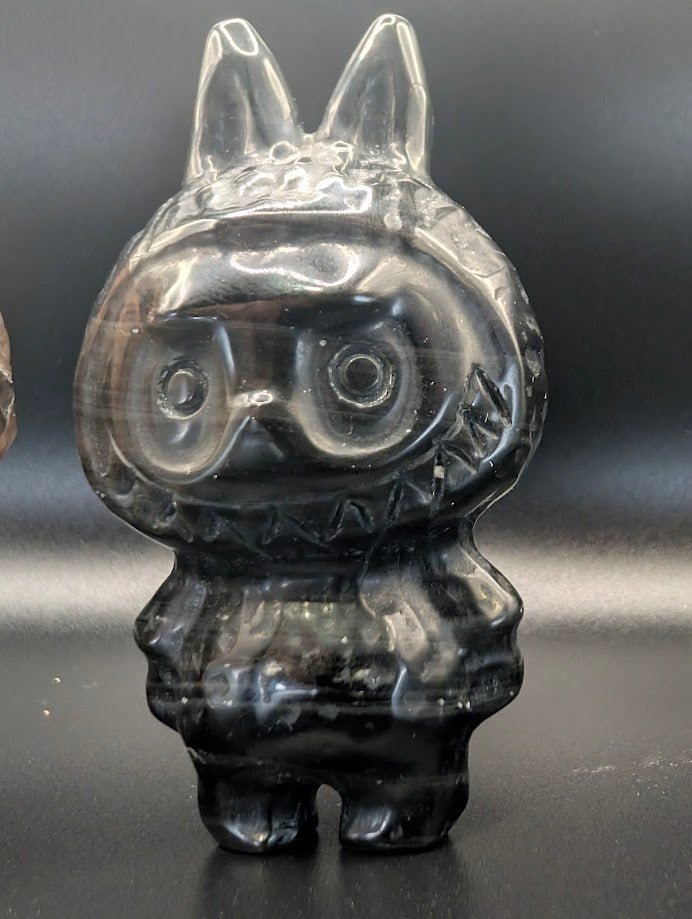 Labubu Carvings 3" – Black Obsidian or Golden Moonstone with Smoky Quartz - Legacy Crystals and Minerals