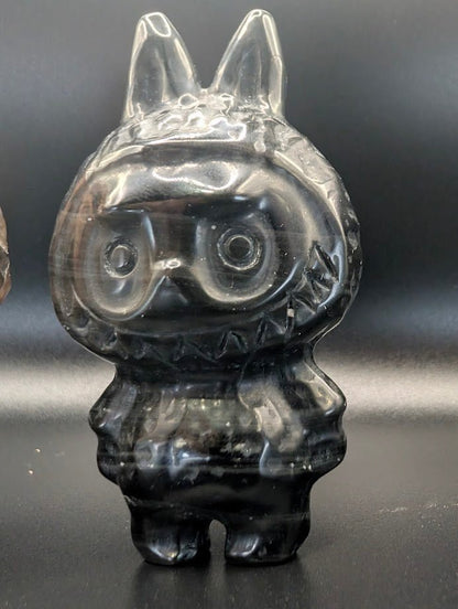 Labubu Carvings 3" – Black Obsidian or Golden Moonstone with Smoky Quartz - Legacy Crystals and Minerals