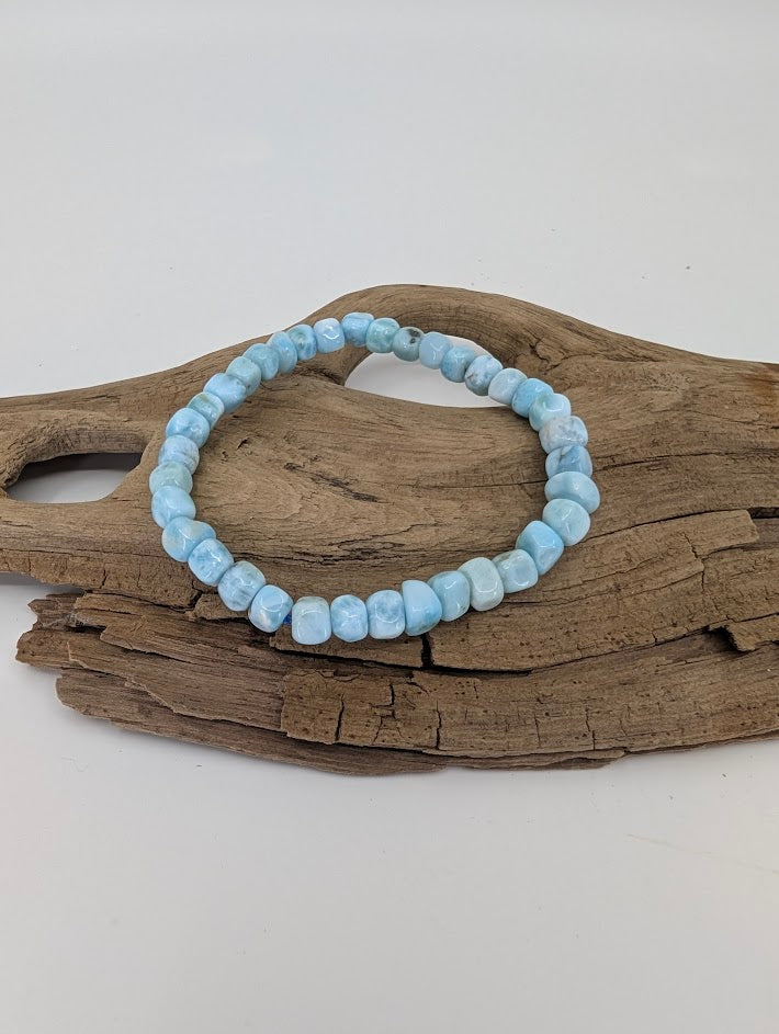 5.5 mm Larimar nugget bracelet showing blue tone and soft marbling