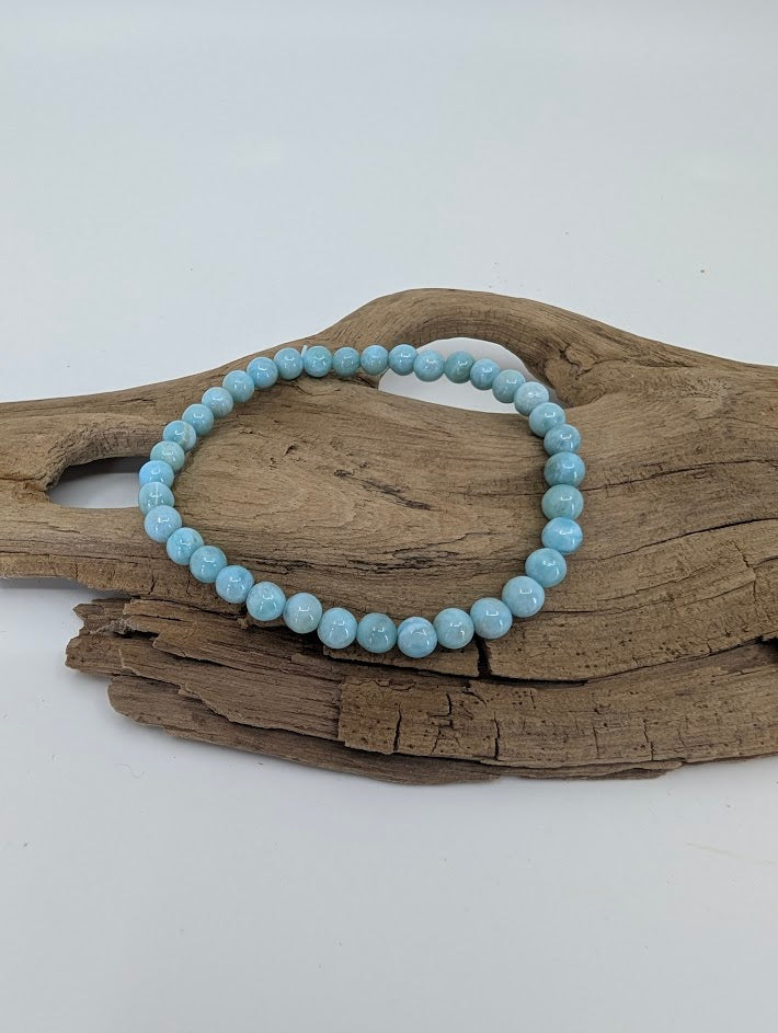 5 mm Larimar bracelet showing soft Caribbean blue tone