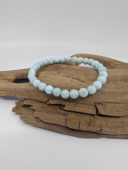 Natural 6mm Larimar bracelet A grade with soft pastel blue tones
