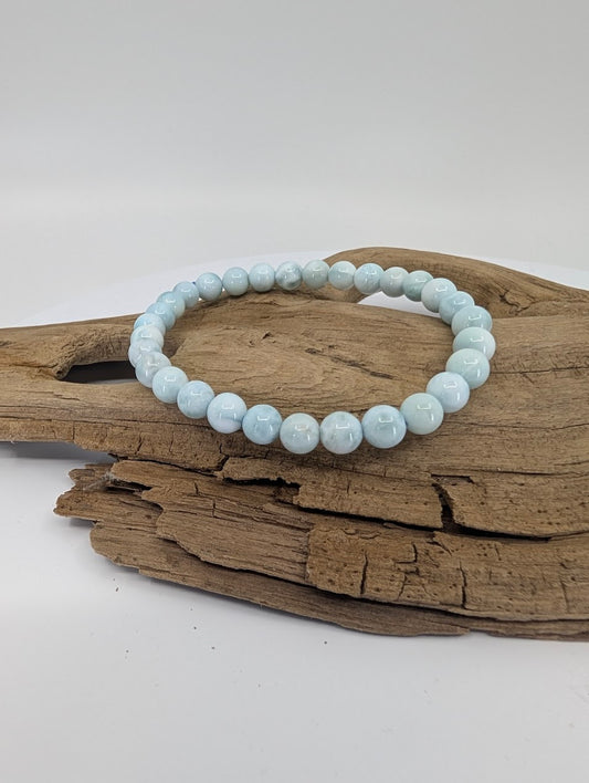 Natural 6mm Larimar bracelet A grade with soft pastel blue tones