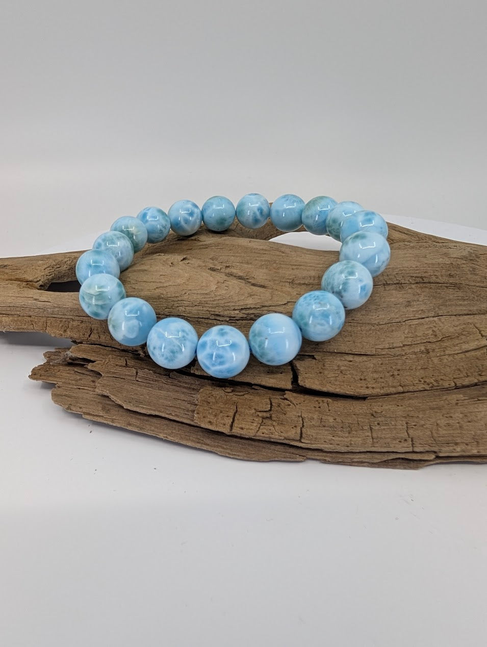 Natural Larimar bracelet 10mm AA grade pastel blue gemstone beads