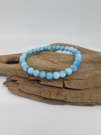 Natural Larimar bracelet 6mm AA grade with soft blue marbling
