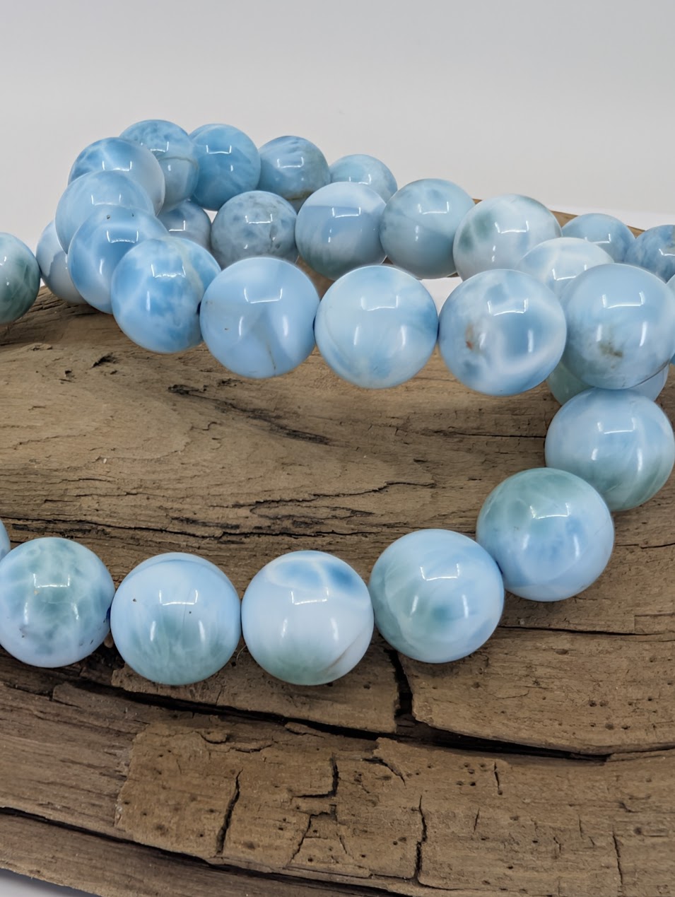 Natural Larimar bracelet 9mm AA grade with cloud-blue patterning