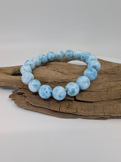 Natural Larimar bracelet 11mm AA+ grade with strong Caribbean-blue marbling