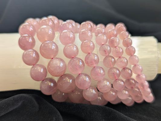 7mm to 13mm Lavender Rose Quartz Bracelets stacked to compare sizes