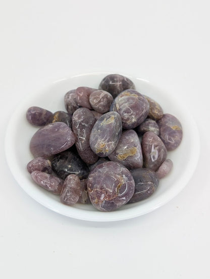Lavender Rose Quartz tumbled stones A grade in bowl
