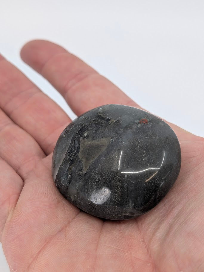 African Bloodstone Palm Stone in hand for size