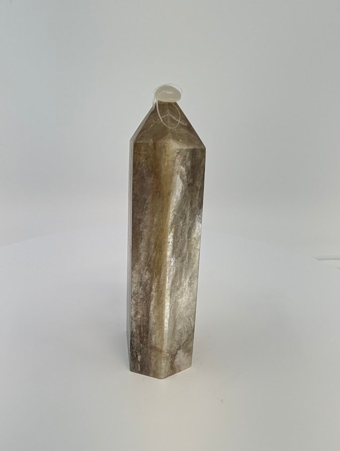 Front view of Golden Mica tower from Hubei China – 150 g polished crystal
