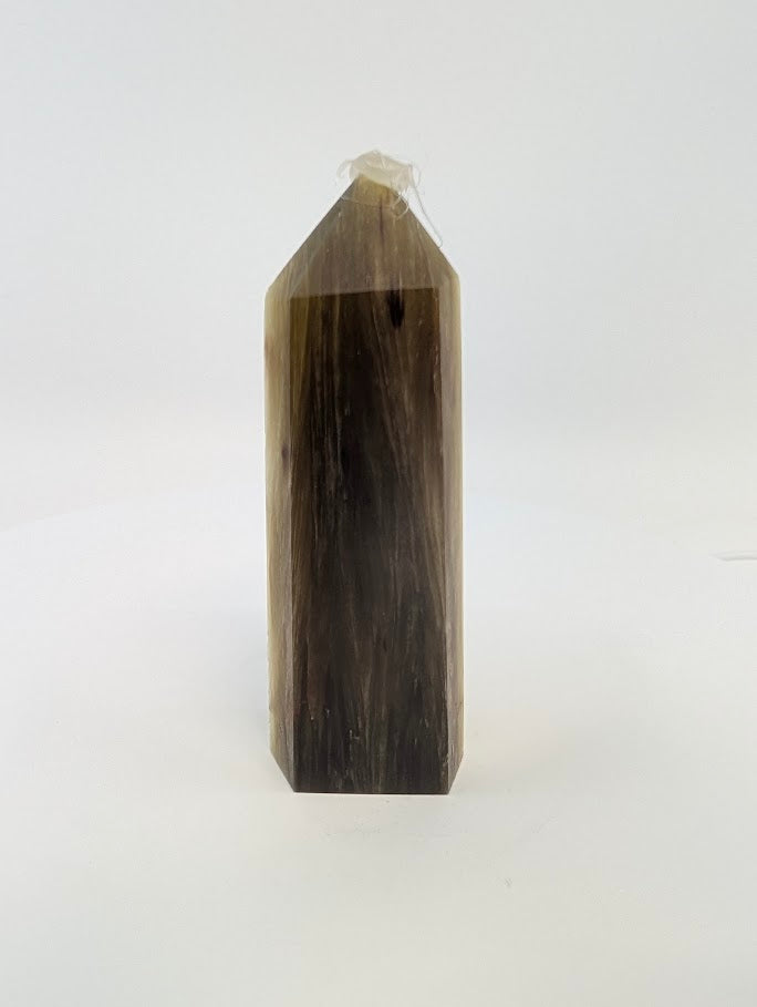 Left side view showing vertical fibrous pattern and golden-brown luster of Golden Mica