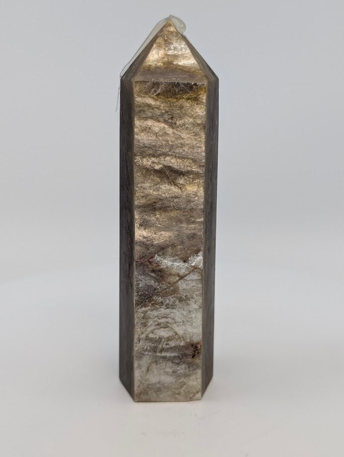 Front view of Golden Mica tower – 225 g polished crystal