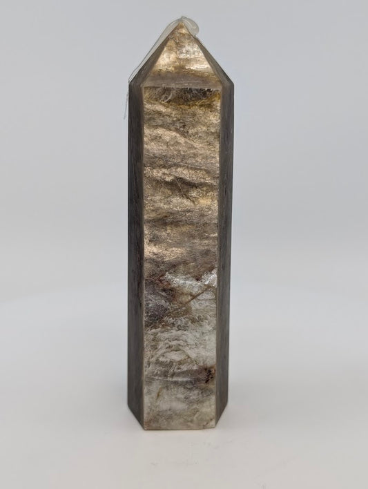 Front view of Golden Mica tower – 225 g polished crystal