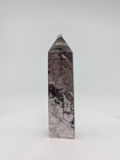 Top view of Lepidolite tower showing layered mica structure and polished termination