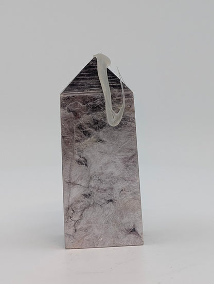 Front view of Lepidolite (Purple Mica) tower from Minas Gerais Brazil – 75 g polished crystal