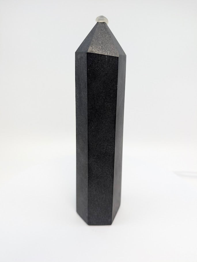 Polished Shungite tower from Karelia Russia – 500g carbon-rich black mineral