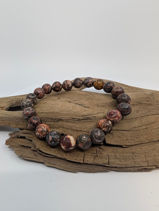 8MM Leopard Skin Jasper bracelet with natural orbicular spot