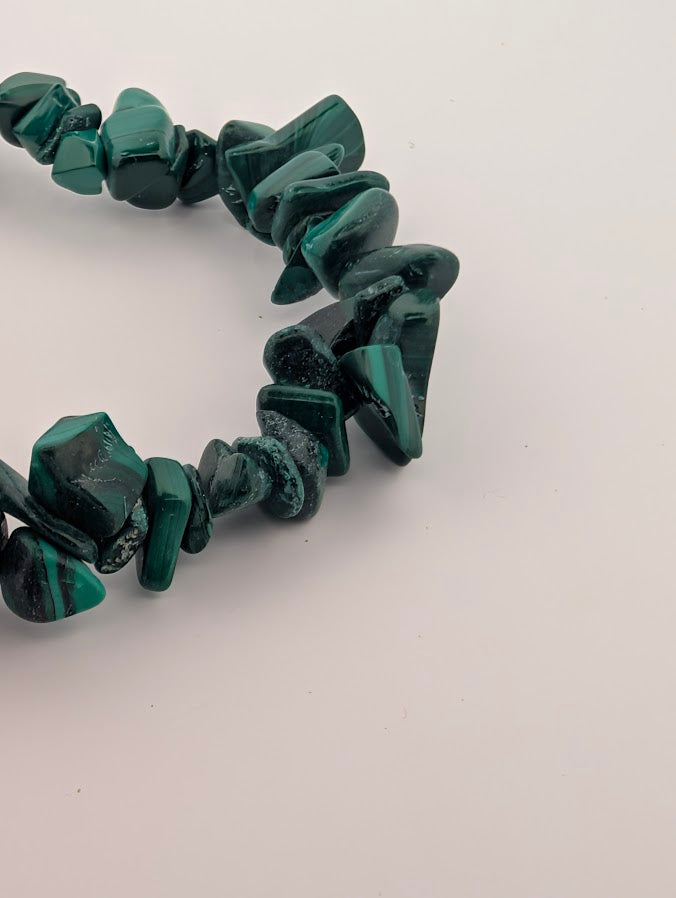 Detail of malachite chip bracelet texture and patterns