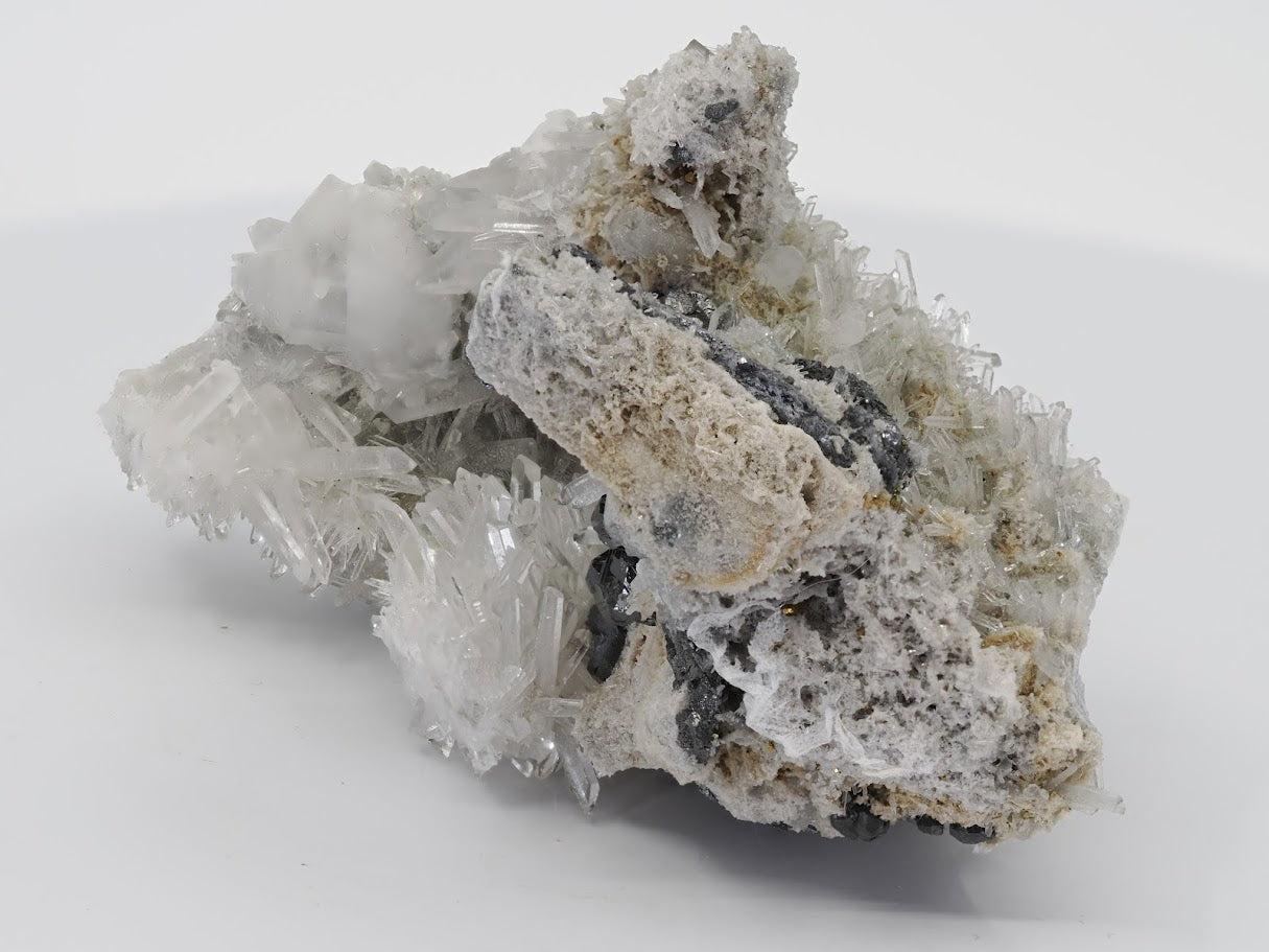 Perspective view showing the geometric formation of the black pyrite crystals.