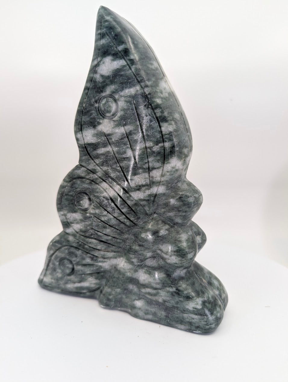 Nephrite Jade Fairy Goddess carving with green marbled texture