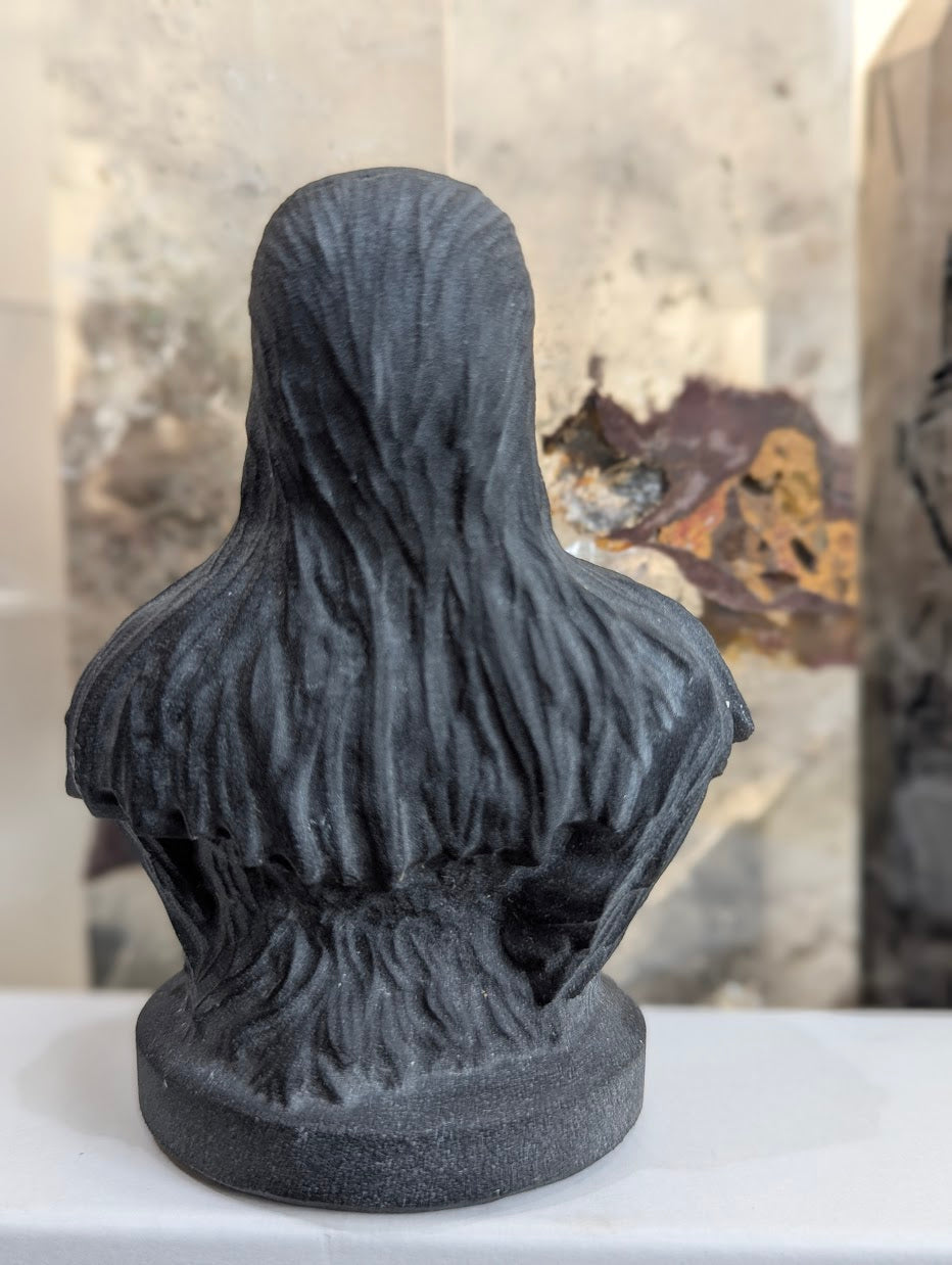 Rear view of matte black obsidian Chewbacca bust