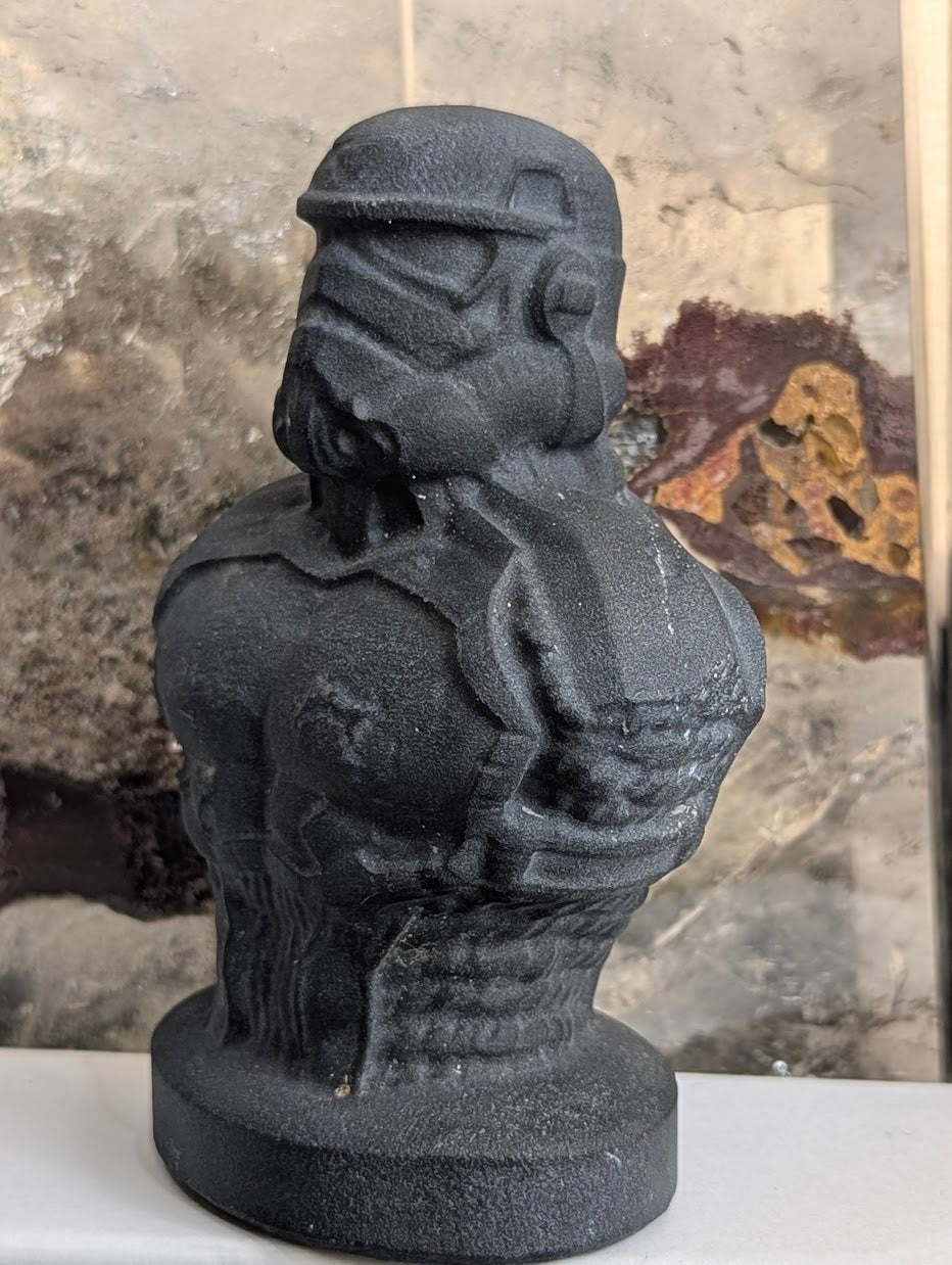 Close-up of sandblasted matte finish on obsidian Stormtrooper armor.