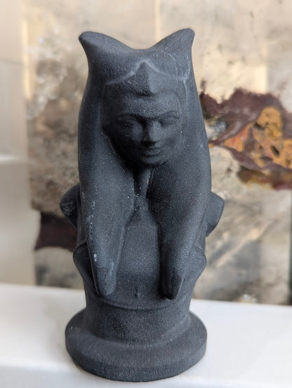 Front view of matte obsidian Ahsoka Tano bust carving.