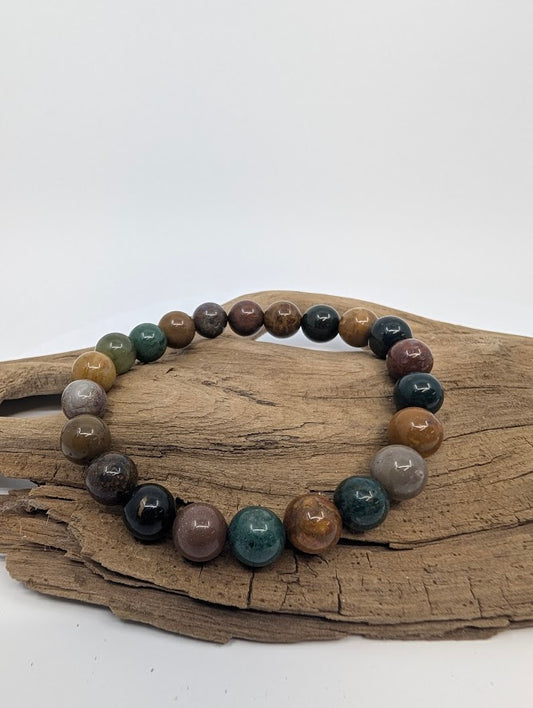 8MM Ocean Jasper bracelet from Madagascar with mixed green and ochre beads