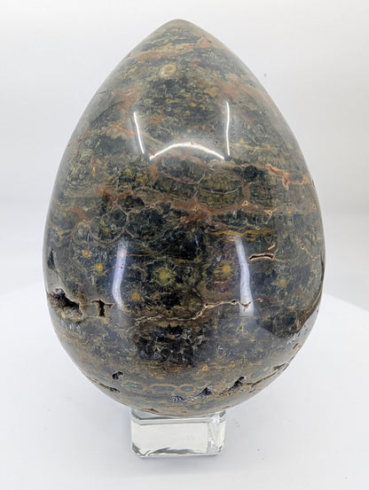 Ocean jasper egg piece F with dense orbicular patterning