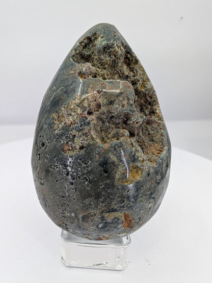 Ocean jasper egg from Madagascar, Piece H, with multiple natural cavities and strong textural depth