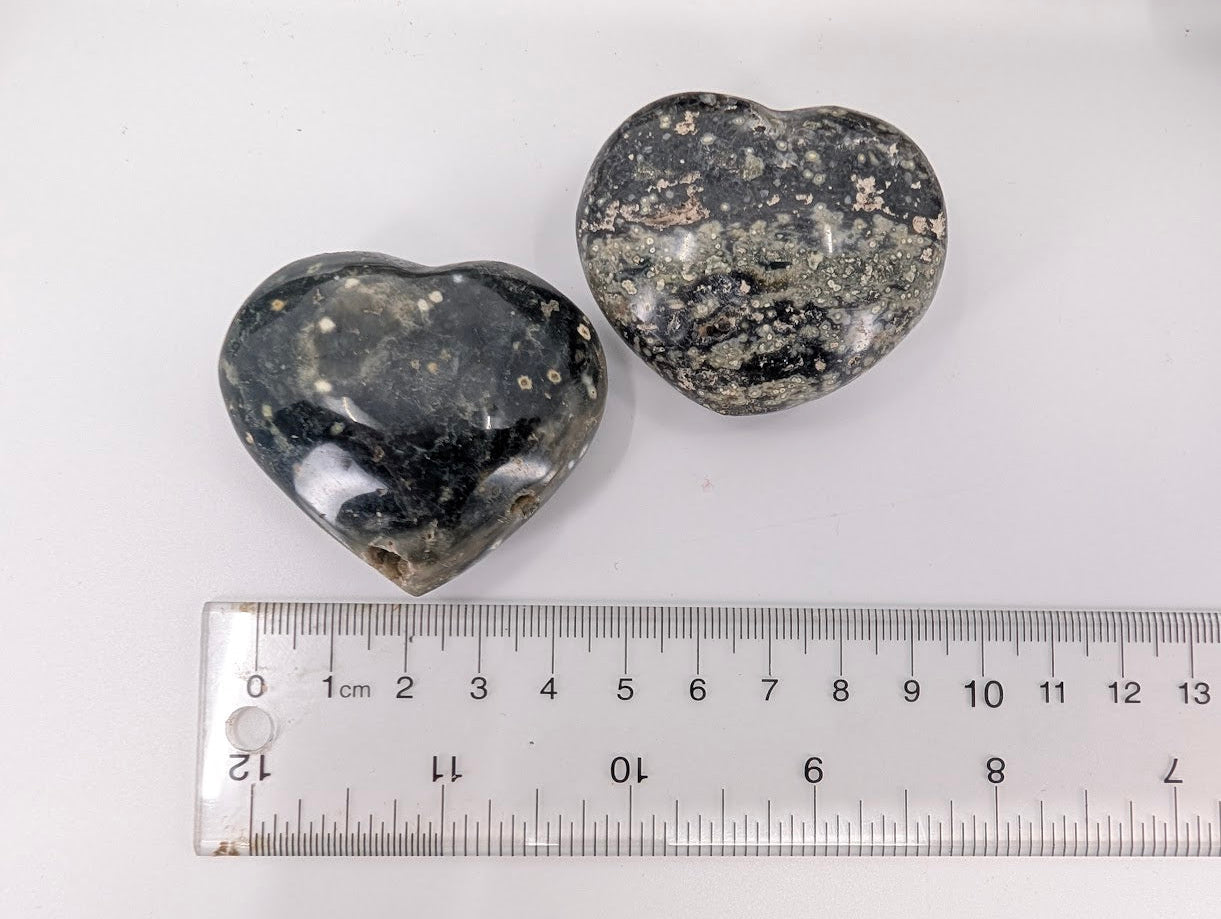 Size measurement of Ocean Jasper hearts approx 5cm wide.