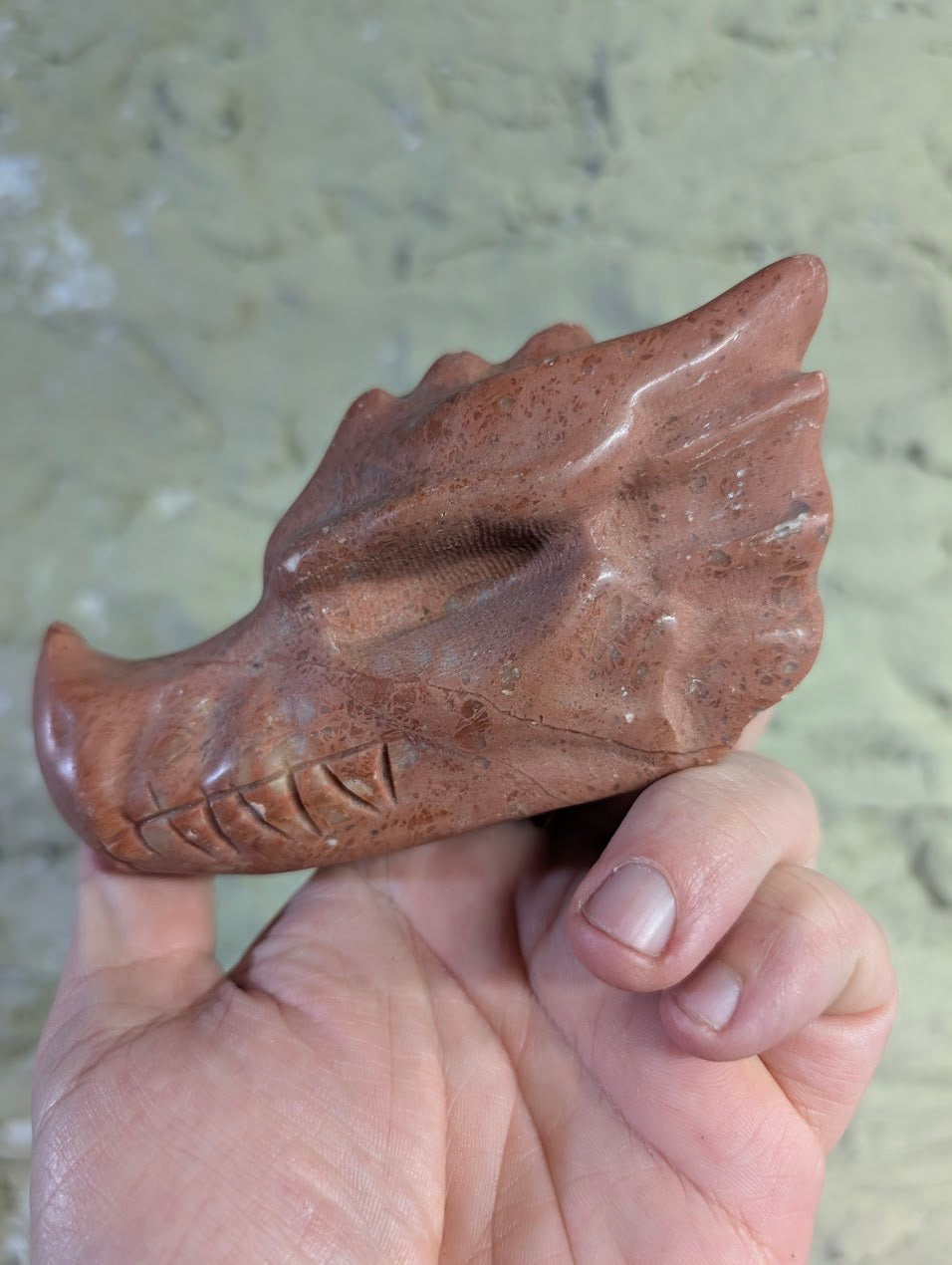 Brecciated Jasper crystal dragon sculpture detailed view