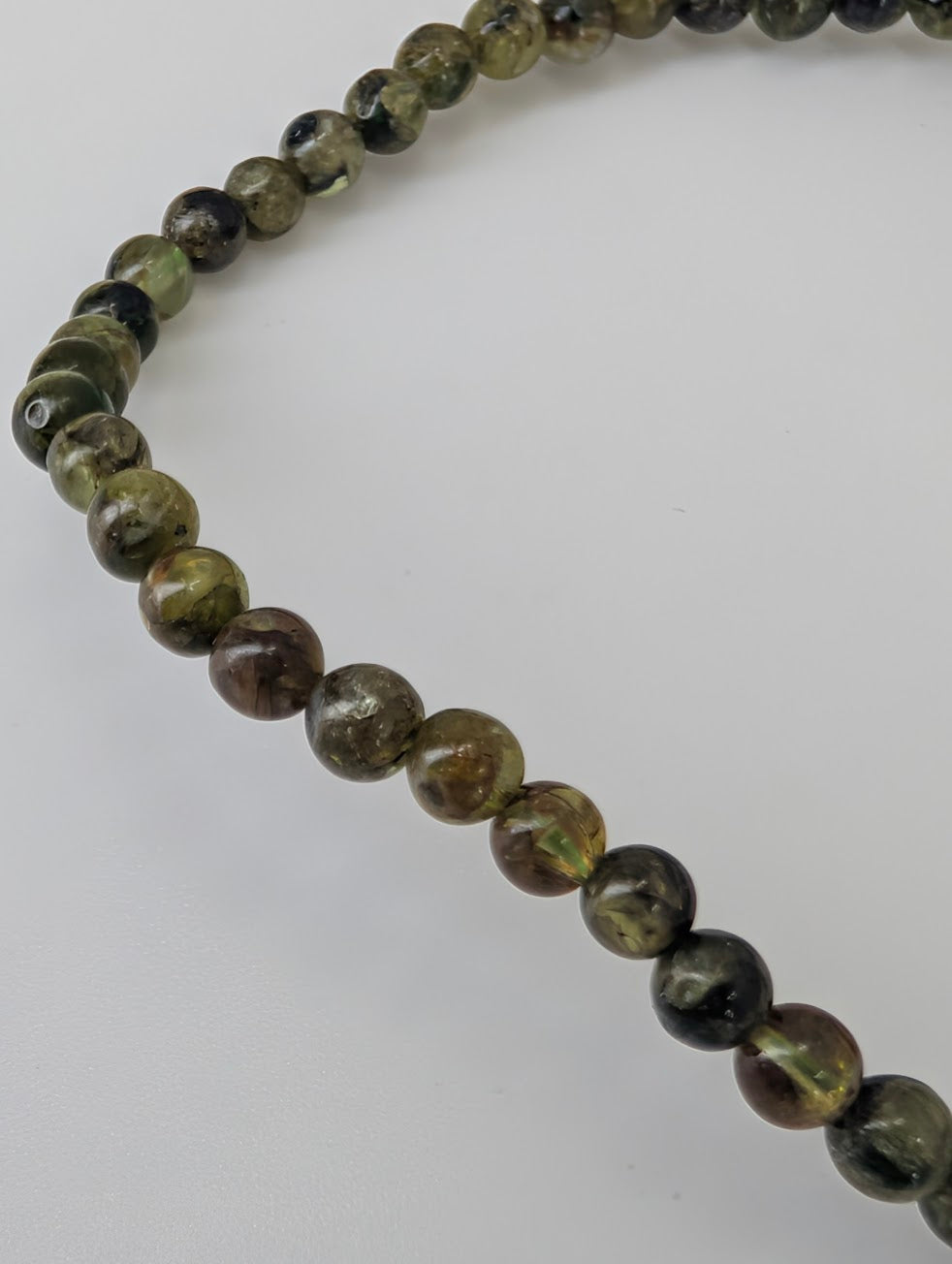 Close-up of 3.7 mm peridot beads with high-lustre polish
