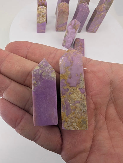 Mini phosphosiderite tower points – lavender crystal towers with natural matrix