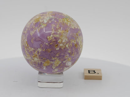 61mm orchid-purple Phosphosiderite sphere with high-contrast tan matrix patterns.