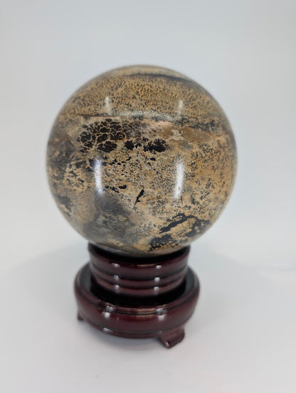Picture Jasper sphere showing scenic desert-like banding and earthy tones