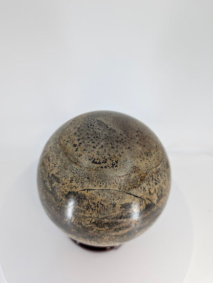 Top view of Picture Jasper sphere displaying fine dendritic textures