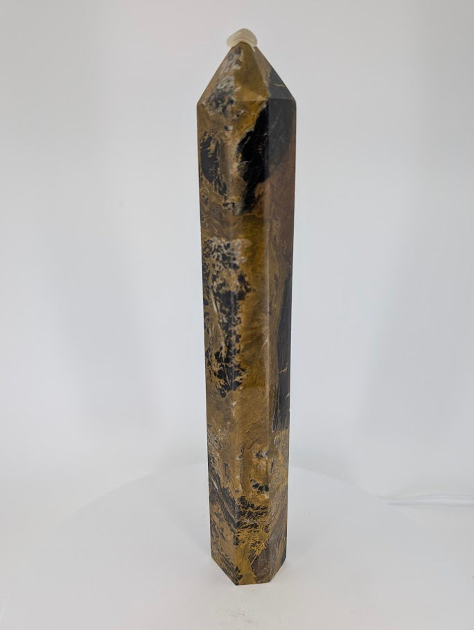 Pietersite tower – side angle showing golden chatoyancy