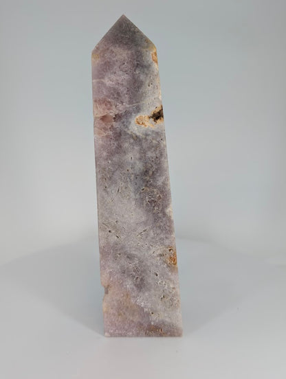 Back angle of Pink Amethyst tower highlighting subtle hematite inclusions
