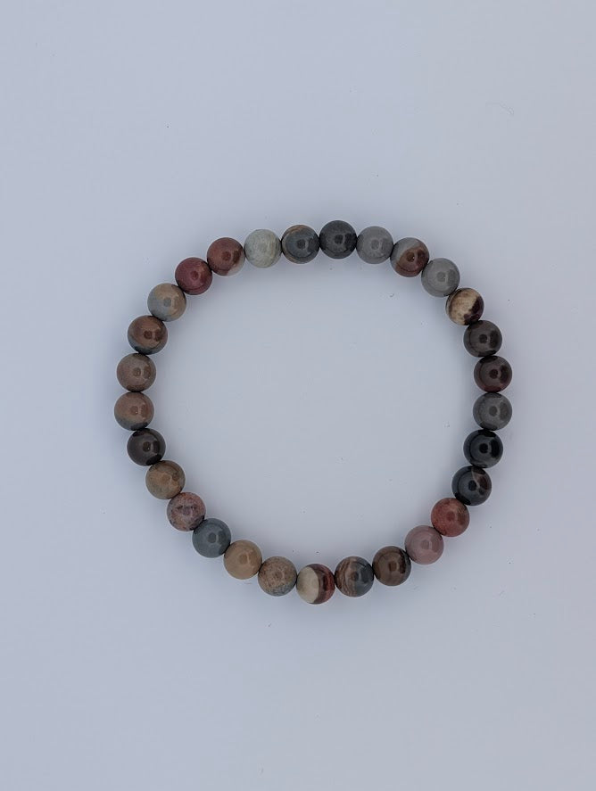 Top view of 6MM Polychrome Jasper round bead stretch bracelet
