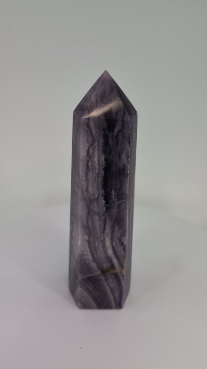 360° rotation video – Banded Purple Fluorite tower, 16 cm, polished specimen