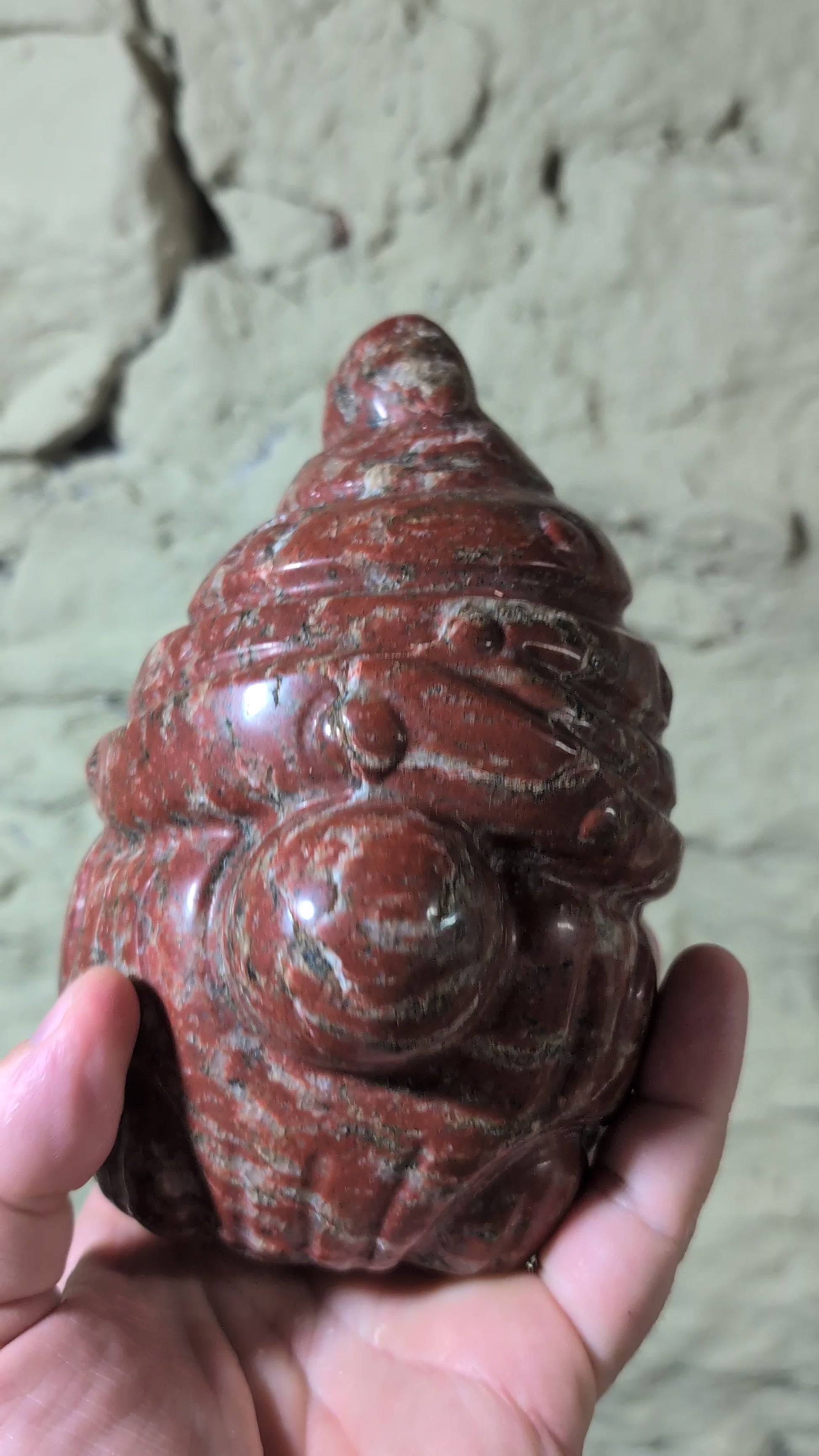 360° rotation video of polished Red Jasper Gnome carving